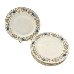 Pope Gosser China 7.5 inch Plates Set Of 5 Made In USA Floral Design Vintage